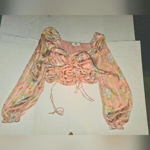 Madden NYC Ruched Front Top with Sheering & Bra Cup